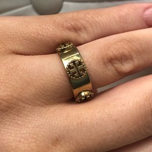 Authentic Tory Burch Milgrain Logo ring